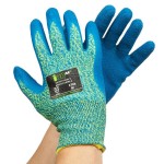Cordova iON A4 Aqua HPPE / Glass Fiber Cut Resistant Food-Safe Gloves with Blue Crinkle Latex Palm Coating - Large