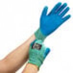 Cordova iON A4 Aqua HPPE / Glass Fiber Cut Resistant Food-Safe Gloves with Blue Crinkle Latex Palm Coating - Large