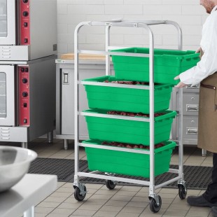 Regency Mobile Aluminum Lug Rack - 4 Lug Capacity - with Green Meat Lugs / Tote Boxes - Unassembled