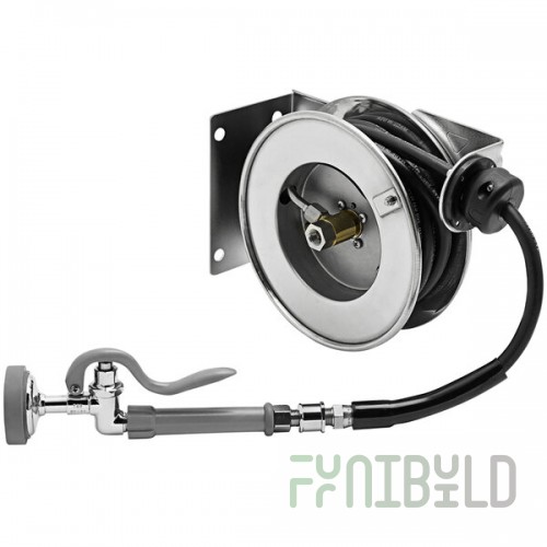 T&S B-7102-01M 12' Open Compact Stainless Steel Hose Reel with B-0107 Spray Valve