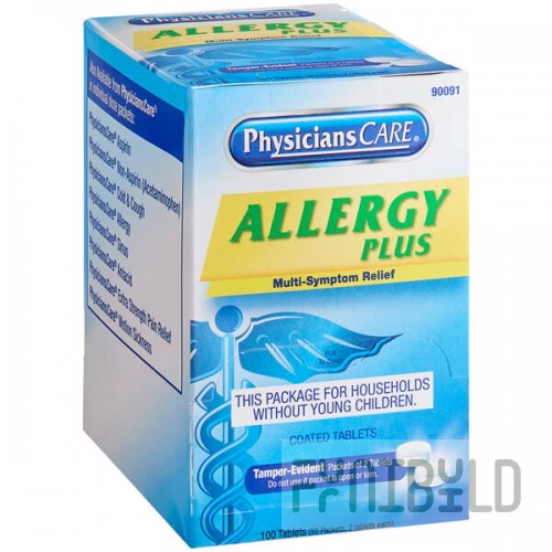 PhysiciansCare 90091 Allergy Plus Multi-Symptom Relief Tablets - 100/Box