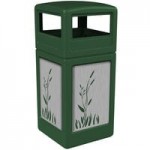 Commercial Zone 733960 42 Gallon Green Square Trash Can with Stainless Steel Cattail Panels Commercial Zone 733960 42 Gallon Green Square Trash Can with Stainless Steel Cattail Panels