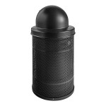 Lancaster Table & Seating 55 Gallon Heavy-Duty Round Black Steel Perforated Outdoor Trash Can with Plastic Dome Lid