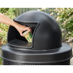 Lancaster Table & Seating 55 Gallon Heavy-Duty Round Black Steel Perforated Outdoor Trash Can with Plastic Dome Lid