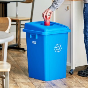 Lavex 19 Gallon Blue Square Recycle Bin with Bottle / Can Lid