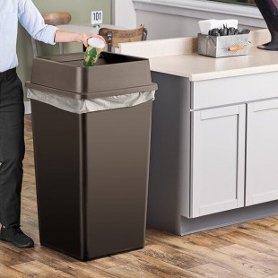 Lavex 50 Gallon Brown Square Trash Can with Drop Shot Lid Lavex 50 Gallon Brown Square Trash Can with Drop Shot Lid