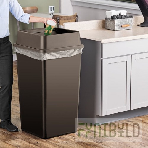 Lavex 50 Gallon Brown Square Trash Can with Drop Shot Lid