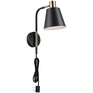 Globe Mid-Century Modern Matte Black / Antique Brass Plug-In or Hardwire Wall Sconce - 120V, 60W