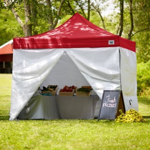 Backyard Pro Courtyard Series 10' x 10' Red Straight Leg Aluminum Instant Pop Up Canopy Tent Deluxe Kit with 4 Side Walls Backyard Pro Courtyard Series 10' x 10' Red Straight Leg Aluminum Instant Pop Up Canopy Tent Deluxe Kit with 4 Side Walls