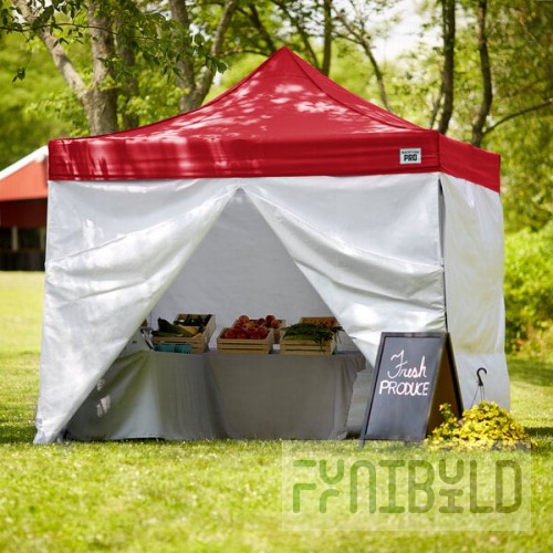 Backyard Pro Courtyard Series 10' x 10' Red Straight Leg Aluminum Instant Pop Up Canopy Tent Deluxe Kit with 4 Side Walls