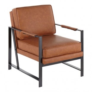 LumiSource Franklin Camel Faux Leather Accent Chair with Black Steel Frame and Armrests