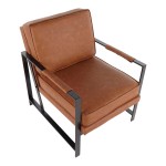 LumiSource Franklin Camel Faux Leather Accent Chair with Black Steel Frame and Armrests