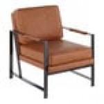 LumiSource Franklin Camel Faux Leather Accent Chair with Black Steel Frame and Armrests