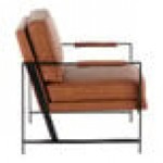 LumiSource Franklin Camel Faux Leather Accent Chair with Black Steel Frame and Armrests