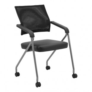 Boss Black CaressoftPlus Vinyl / Mesh Mid-Back Training Chair with Pewter Steel Frame - 2/Set Boss Black CaressoftPlus Vinyl / Mesh Mid-Back Training Chair with Pewter Steel Frame - 2/Set