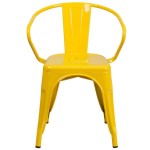 Flash Furniture CH-31270-YL-GG Yellow Stackable Galvanized Steel Chair with Arms, Vertical Slat Back, and Drain Hole Seat