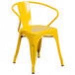 Flash Furniture CH-31270-YL-GG Yellow Stackable Galvanized Steel Chair with Arms, Vertical Slat Back, and Drain Hole Seat