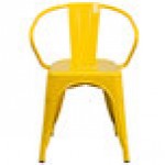 Flash Furniture CH-31270-YL-GG Yellow Stackable Galvanized Steel Chair with Arms, Vertical Slat Back, and Drain Hole Seat
