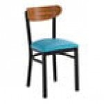 Lancaster Table & Seating Boomerang Black Finish Chair with Blue Vinyl Seat and Vintage Wood Back - Unassembled Lancaster Table & Seating Boomerang Black Finish Chair with Blue Vinyl Seat and Vintage Wood Back - Unassembled