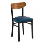 Lancaster Table & Seating Boomerang Black Finish Chair with Blue Vinyl Seat and Vintage Wood Back - Unassembled Lancaster Table & Seating Boomerang Black Finish Chair with Blue Vinyl Seat and Vintage Wood Back - Unassembled
