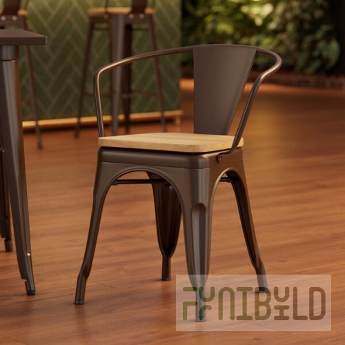 Lancaster Table & Seating Alloy Copper Indoor Arm Chair with Natural Wood Seat