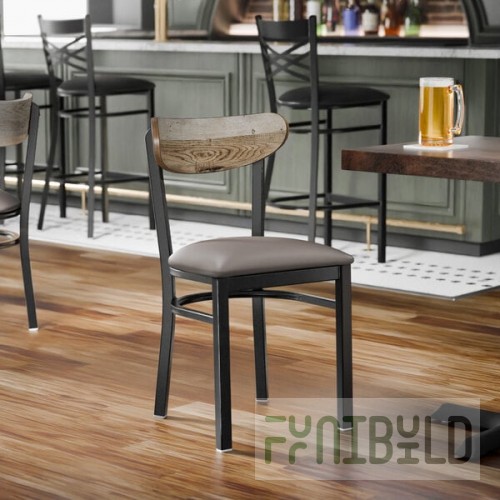 Lancaster Table & Seating Boomerang Black Finish Chair with Dark Gray Vinyl Seat and Driftwood Back