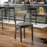 Lancaster Table & Seating Boomerang Black Finish Chair with Dark Gray Vinyl Seat and Driftwood Back