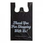 Choice .98 Mil Black Italic Thank You Extra Heavy-Duty Plastic Liquor Bag - 1,000/Case