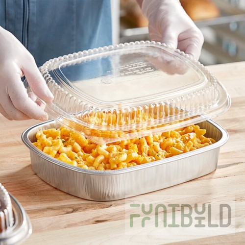 Durable Packaging 9553-SL-50 Smoothwall Silver Large Entree / Take-Out Pan with Dome Lid 65.6 oz. - 50/Case