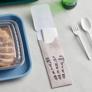 Dinex Woodgrain Enjoy Paper Cutlery Caddy with Napkin - 600/Case Dinex Woodgrain Enjoy Paper Cutlery Caddy with Napkin - 600/Case