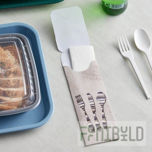Dinex Woodgrain Enjoy Paper Cutlery Caddy with Napkin - 600/Case