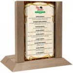 Menu Solutions WDAFR-A Weathered Walnut Wood Menu Holder / Tent with 4 Menu Solutions WDAFR-A Weathered Walnut Wood Menu Holder / Tent with 4