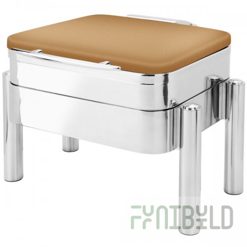 Eastern Tabletop 3974SRZ Jazz Swing 6 Qt. Bronze Coated Stainless Steel Square Chafer with Pillar'd Stand and Hinged Dome Cover