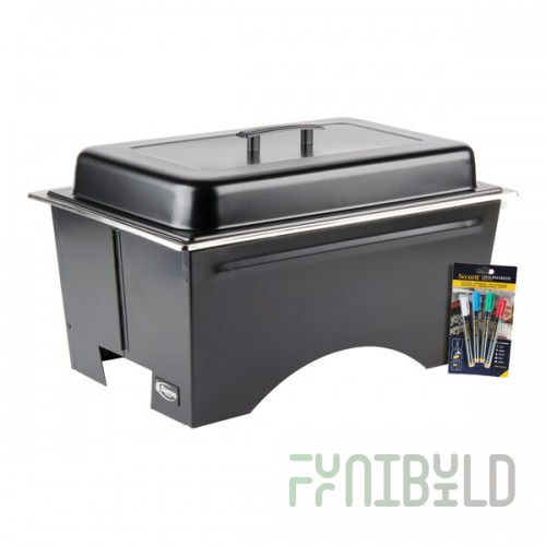 Sterno Full Size ChalkBoard Fold-Away WindGuard Chafer with Black Matte Finish, Full Size Pan, and Lid