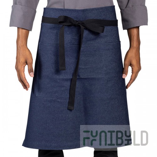 Uncommon Chef 3107 Indigo Customizable 100% Cotton Denim Underground Bistro Apron with Black Webbing and 3 Pockets - 24