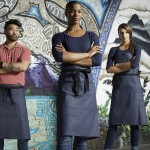Uncommon Chef 3107 Indigo Customizable 100% Cotton Denim Underground Bistro Apron with Black Webbing and 3 Pockets - 24 Uncommon Chef 3107 Indigo Customizable 100% Cotton Denim Underground Bistro Apron with Black Webbing and 3 Pockets - 24