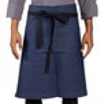 Uncommon Chef 3107 Indigo Customizable 100% Cotton Denim Underground Bistro Apron with Black Webbing and 3 Pockets - 24 Uncommon Chef 3107 Indigo Customizable 100% Cotton Denim Underground Bistro Apron with Black Webbing and 3 Pockets - 24
