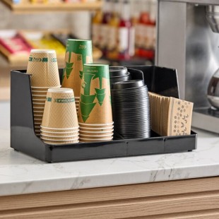Choice Black 3-Section Countertop Cup, Lid and Napkin Organizer Choice Black 3-Section Countertop Cup, Lid and Napkin Organizer