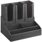 Choice Black 3-Section Countertop Cup, Lid and Napkin Organizer