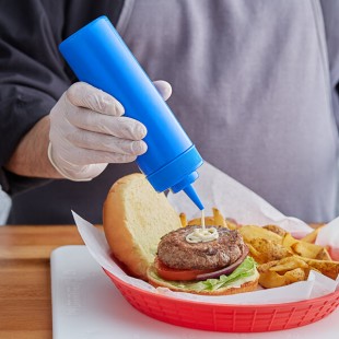 Choice 12 oz. Blue Wide Mouth Squeeze Bottle - 6/Pack Choice 12 oz. Blue Wide Mouth Squeeze Bottle - 6/Pack