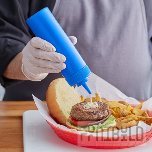 Choice 12 oz. Blue Wide Mouth Squeeze Bottle - 6/Pack