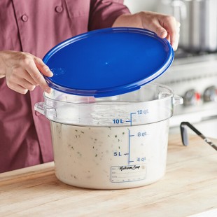 Vigor 12 Qt. Clear Round Polycarbonate Food Storage Container and Blue Lid Vigor 12 Qt. Clear Round Polycarbonate Food Storage Container and Blue Lid