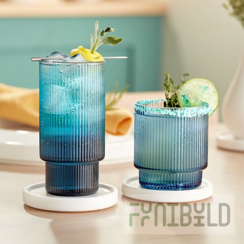 Acopa Lore Blue Rocks / Old Fashioned and Highball Glass Set - 24/Case