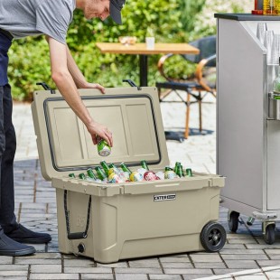 CaterGator CG65TANW Tan 65 Qt. Mobile Rotomolded Outdoor Cooler / Ice Chest CaterGator CG65TANW Tan 65 Qt. Mobile Rotomolded Outdoor Cooler / Ice Chest