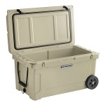 CaterGator CG65TANW Tan 65 Qt. Mobile Rotomolded Outdoor Cooler / Ice Chest
