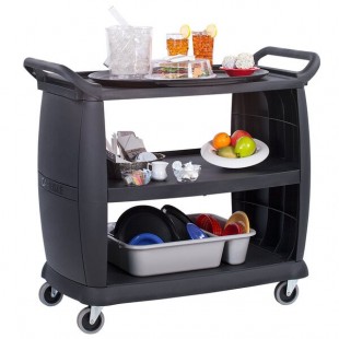 Carlisle CC224303 3 Shelf Oversized Black Utility Cart 300 lb. Capacity