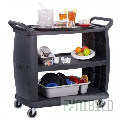 Carlisle CC224303 3 Shelf Oversized Black Utility Cart 300 lb. Capacity