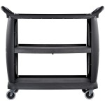 Carlisle CC224303 3 Shelf Oversized Black Utility Cart 300 lb. Capacity