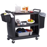 Carlisle CC224303 3 Shelf Oversized Black Utility Cart 300 lb. Capacity