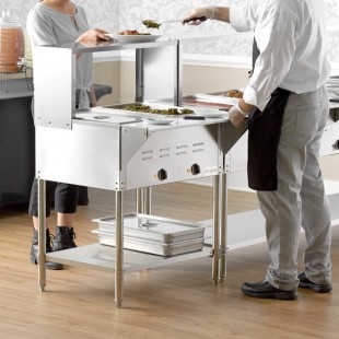 Avantco STE-2SG Two Pan Open Well Electric Steam Table with Undershelf, Overshelf, and Sneeze Guard - 120V, 1000W